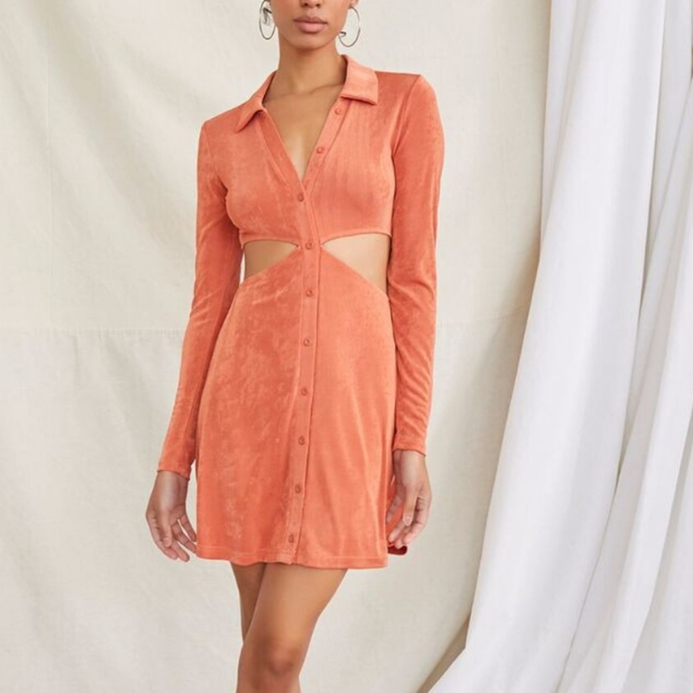 🛑SOLD- Forever21 cut-out collared button down skater knit mini dress size small